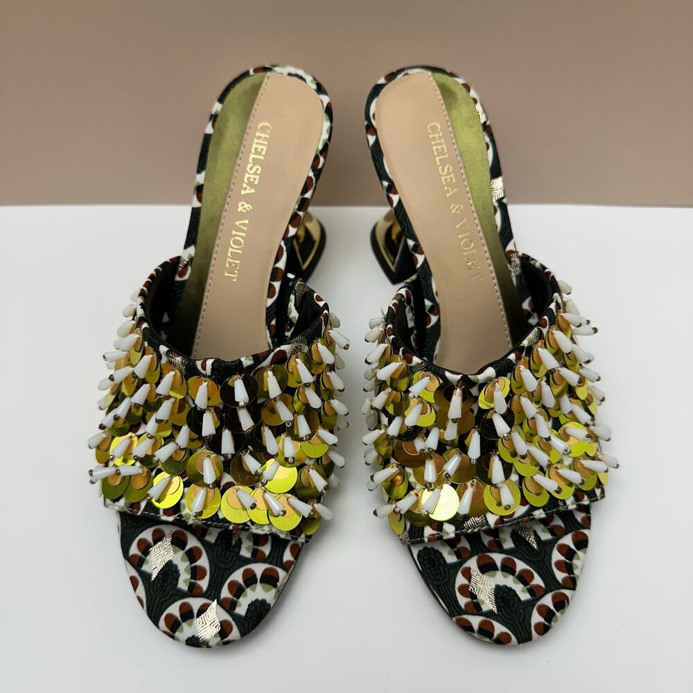Chelsea & Violet Sz 6 Embellished Slip On Dress Slide Party Maximalist Sandals